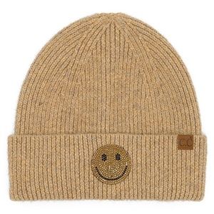 C.C Smile Face Taupe   Rhinestone Beanie